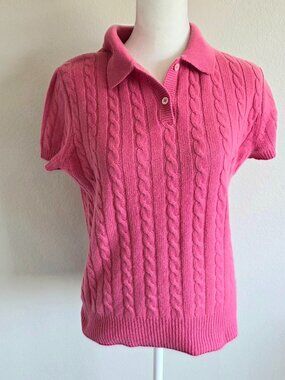 Fairway & Greene Size M Cashmere Golf Sweater Cap Sleeve Cable Knit Deep Pink